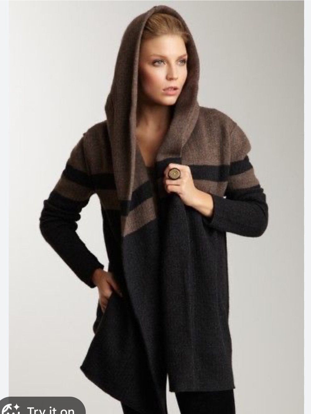 Vince women's L open front wool/alpaca color block pattern knit cardigan boho - Picture 3 of 9